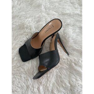 Simmi London Black Faux Snakeskin Open-Toe Stiletto Mules Size 7